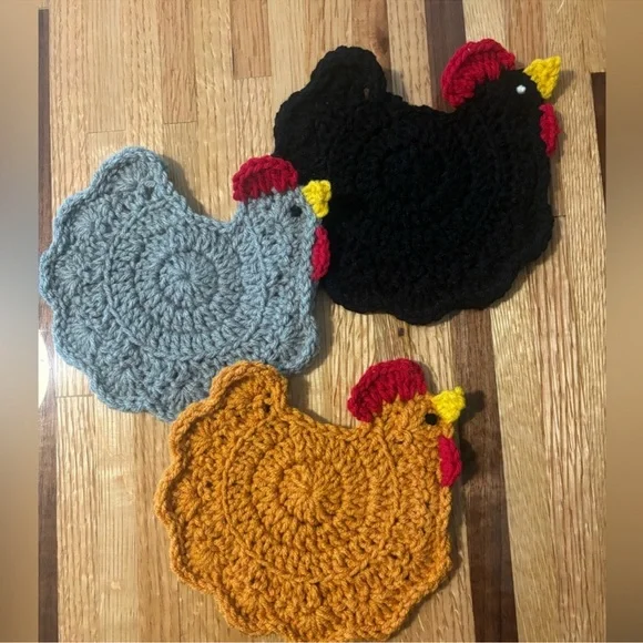 Set of 2! Homemade crochet chicken coasters - Picture 4 of 4